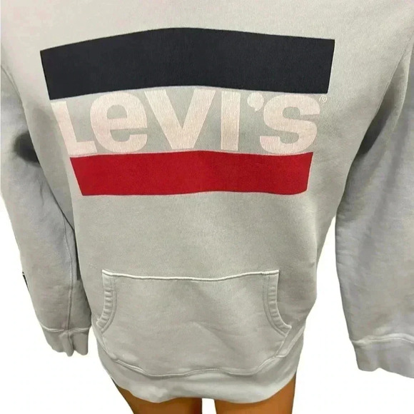 Levis Hoodie Mens Medium Blue Pullover Hooded Sweatshirt Logo Spell Out Pocket - Picture 2 of 9